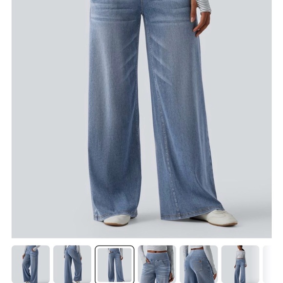 Halara Flex Mid Rise Draped Washed Casual Baggy Wide Leg Jeans with Pockets (XL) - Picture 2 of 5